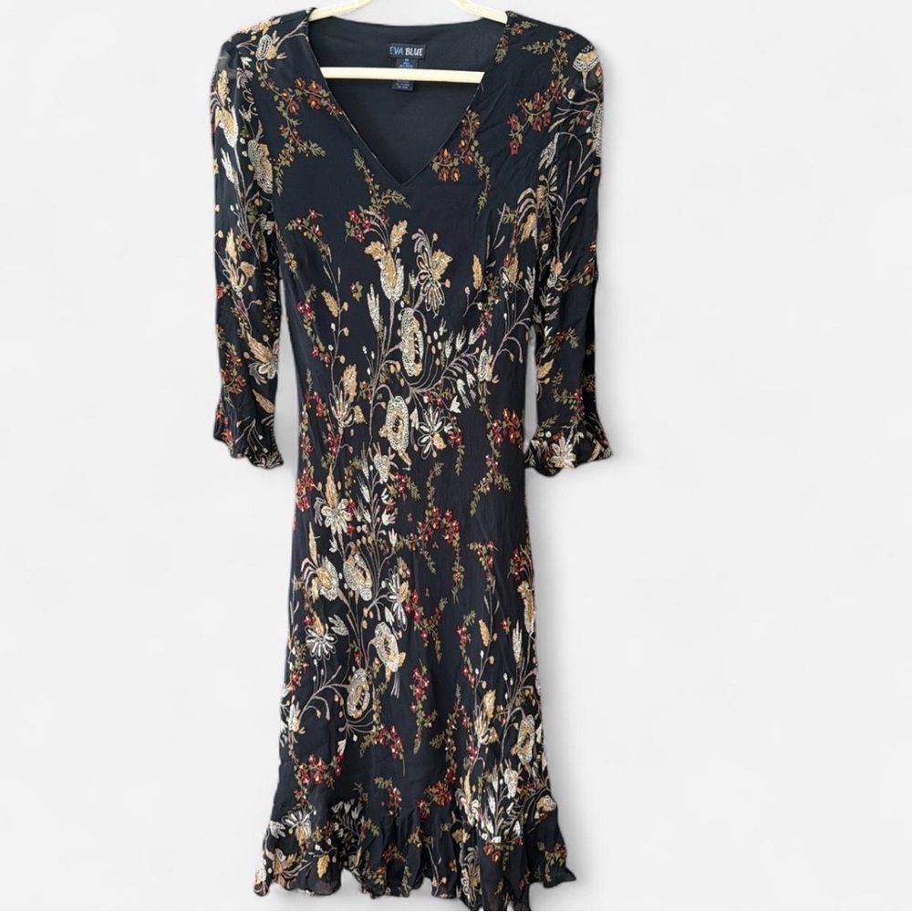 Black Floral V-Neck Women’s Dress